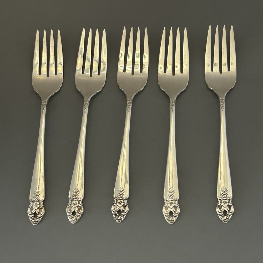 Oneida DISTINCTION Salad or Dessert Forks Prestige Silver Plate Set of 5 Vintage